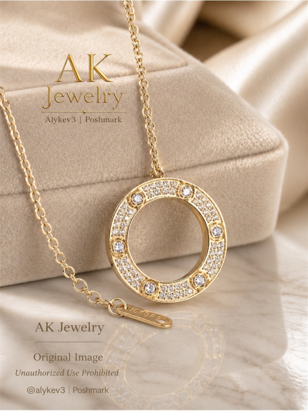 💎18k LUXURY Necklace Round 6 CZ Diamond Stones & Pave, Gold Plated, 18” Chain